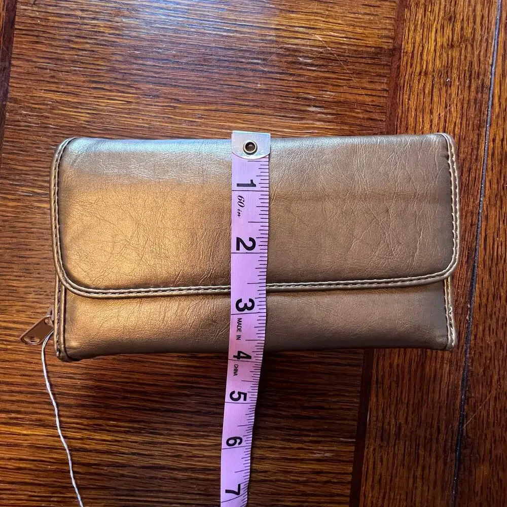 NWT JC Fashion Gold Brown Wallet Clutch Zipper Snap Closure ID Holder